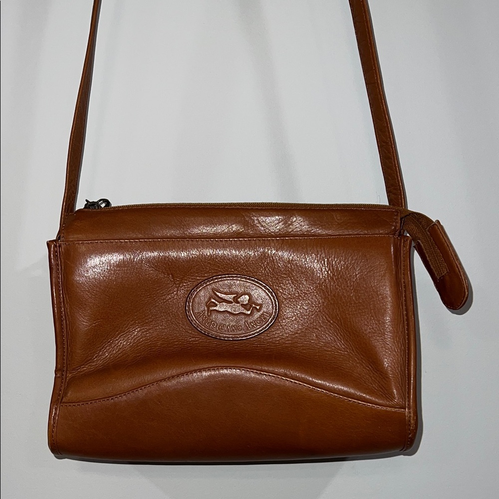 American Angel - Chestnut/Tan Leather Crossbody Bag with Brass Buckle